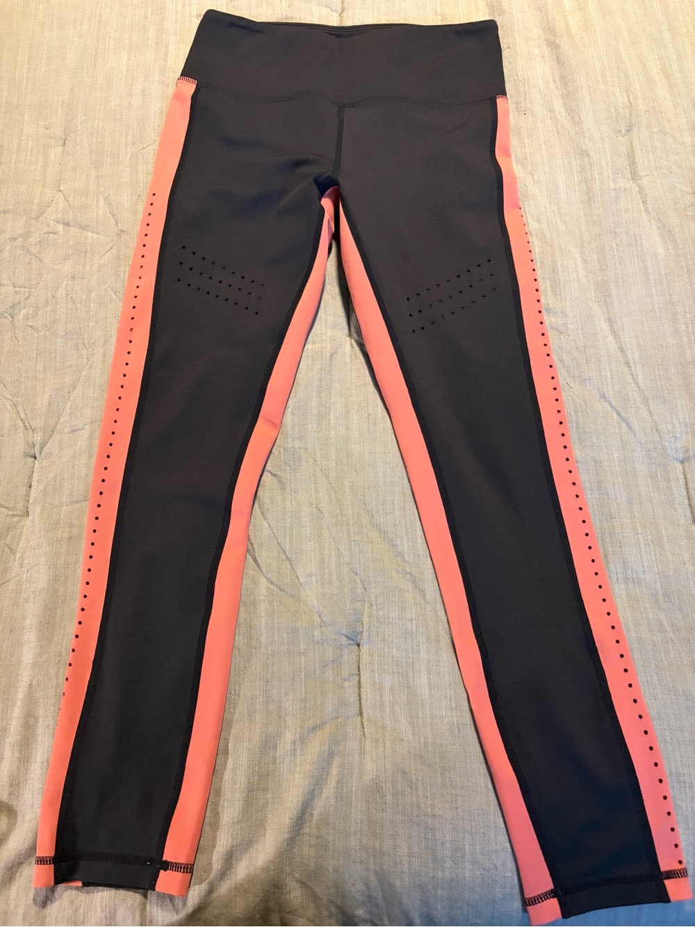 Women’s Black Leggings with Coral Side Panels